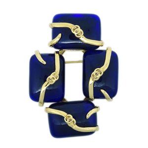 Chanel Gripoix Brooch Pin Gold Blue 94P 120144